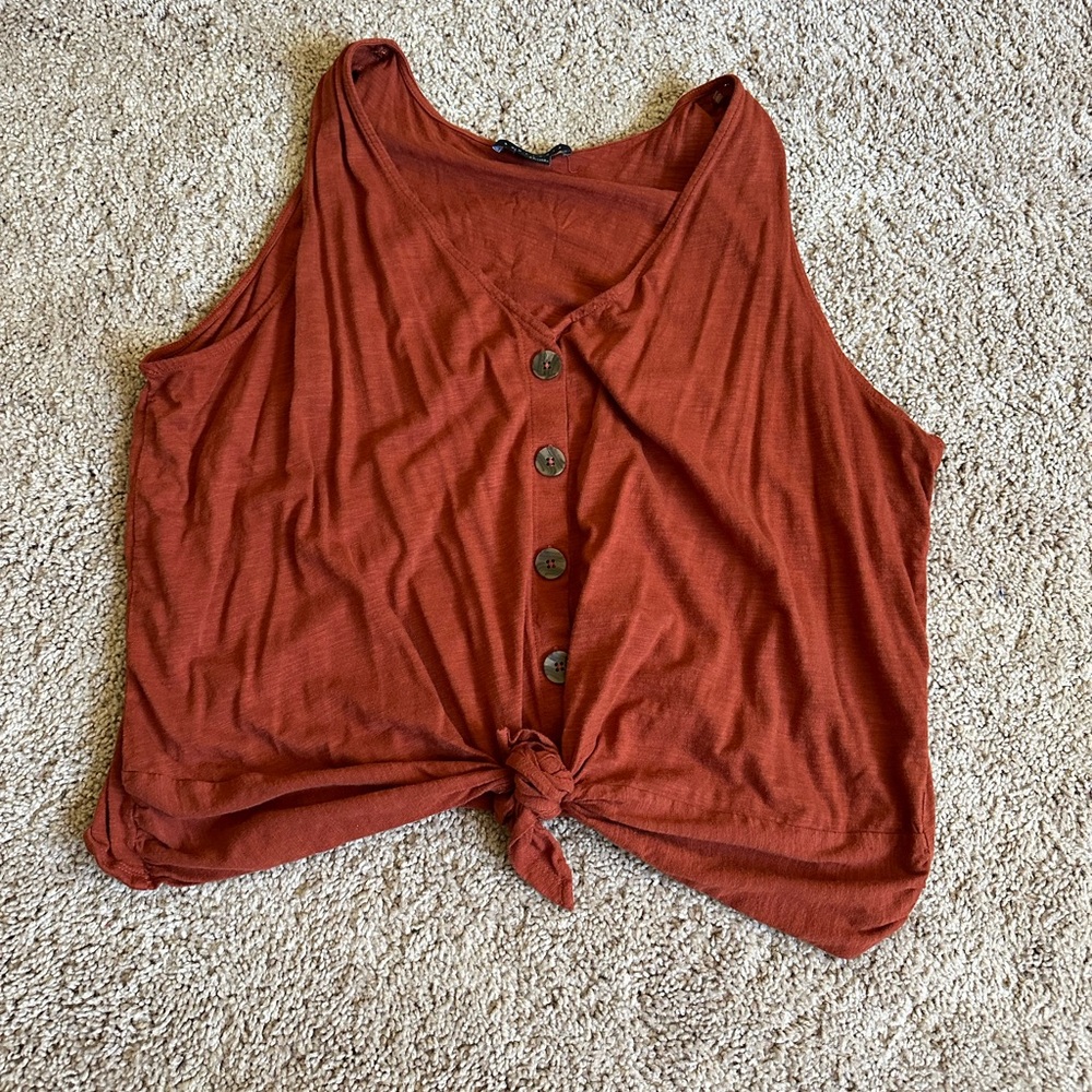 Burnt Orange Crop Top/Tied Button-Down Tank Top from Sanctuary